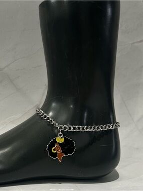 Silver Chain Anklet with Afro Girl Charm